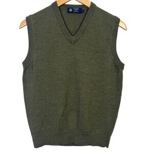J. Crew Mens Sweater Vest Medium Merino Wool Olive Green V Neck *Flaw